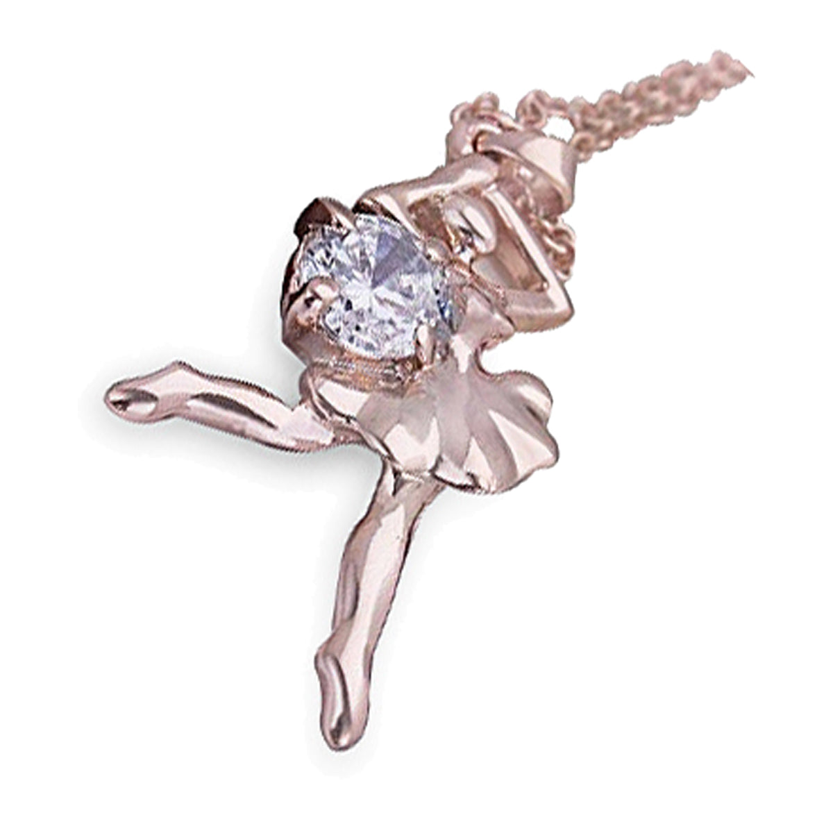 18K Rose Gold Coated Ballet Dancer Necklace with Large White CZ Diamond