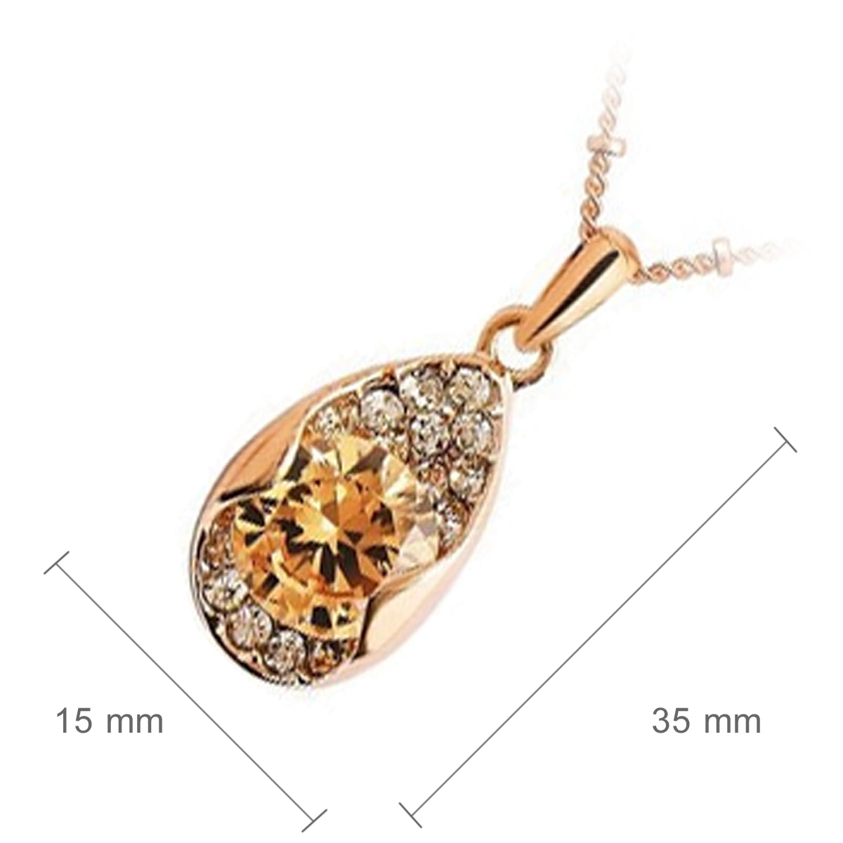 18K Rose Gold Coated Pendant Necklace with Crystals Champagne Color Stone in Heart Shape