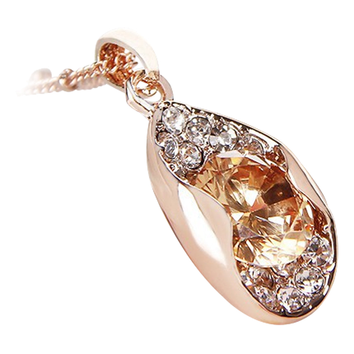 18K Rose Gold Coated Pendant Necklace with Crystals Champagne Color Stone in Heart Shape