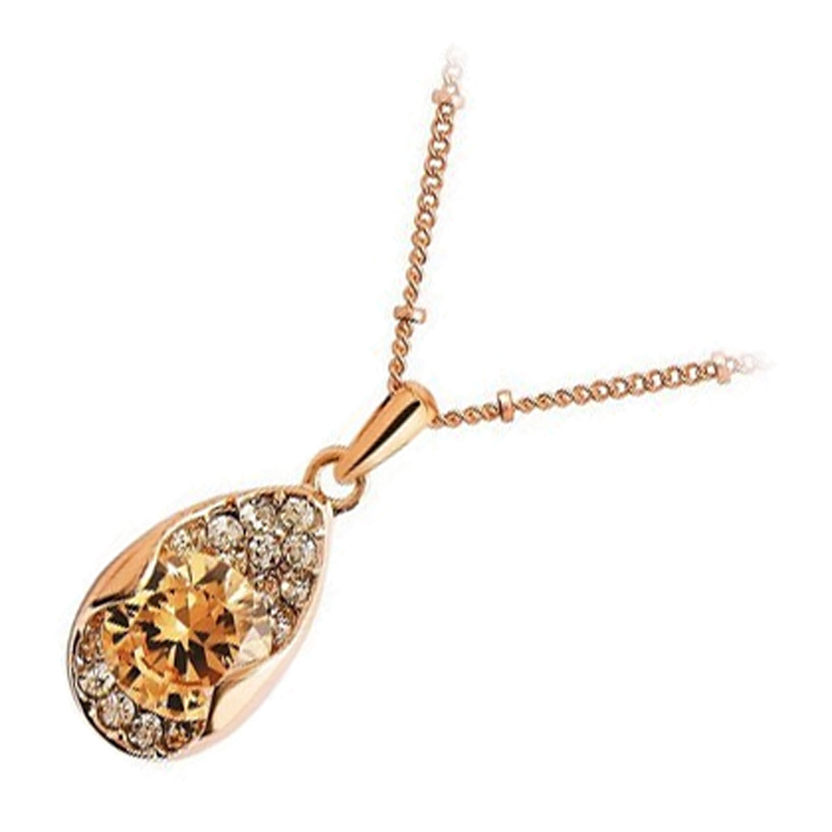 18K Rose Gold Coated Pendant Necklace with Crystals Champagne Color Stone in Heart Shape