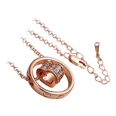 18K Rose Gold Coated Fashion Heart Pendant Necklace Clear Round Cut Crystal Elements