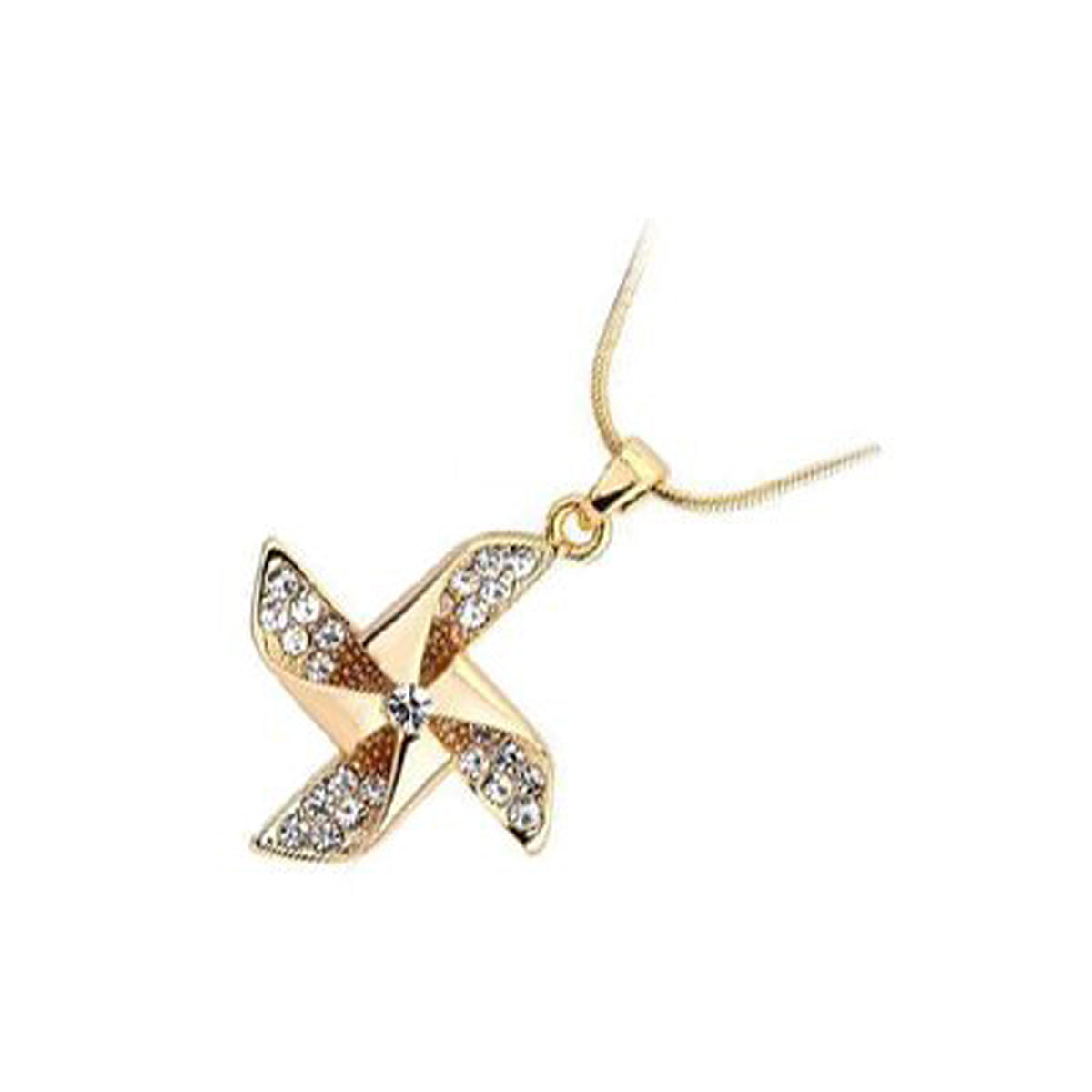 18K Rose Gold Coated Windmill Pendant Necklace with Pave Set Crystal Elements