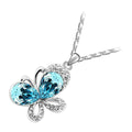 18K White Gold Coated Butterfly Pendant Necklace Aquamarine Blue Teardrop