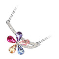 18K White Gold Coated Pendant Necklace Multicolor Flower with Crystal Leaves