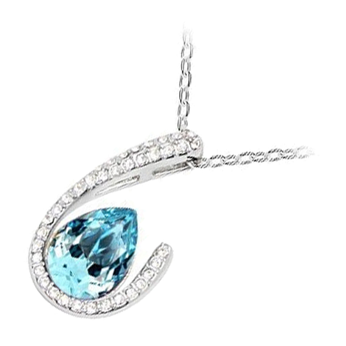 18K White Gold Coated Aquamarine Blue Teardrop Necklace with Crystals