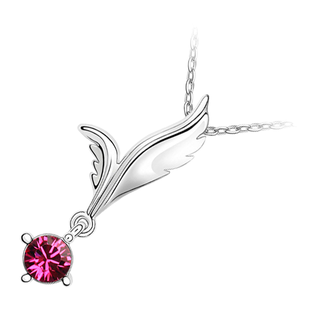18K White Gold Coated Angel Wings Necklace Amethyst Purple Crystal