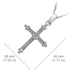 18K White Gold Coated Cross Pendant Necklace with 30 Clear Round Cut Crystal Elements Channel Set