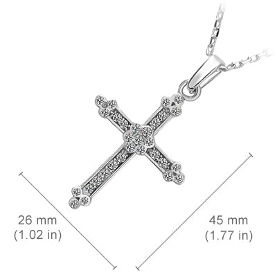 18K White Gold Coated Cross Pendant Necklace with 30 Clear Round Cut Crystal Elements Channel Set