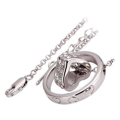 18K White Gold Coated Fashion Heart Pendant Necklace with Clear Round Cut Crystal Elements