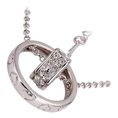 18K White Gold Coated Fashion Heart Pendant Necklace with Clear Round Cut Crystal Elements