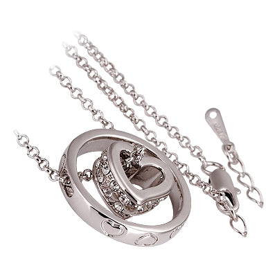 18K White Gold Coated Fashion Heart Pendant Necklace with Clear Round Cut Crystal Elements