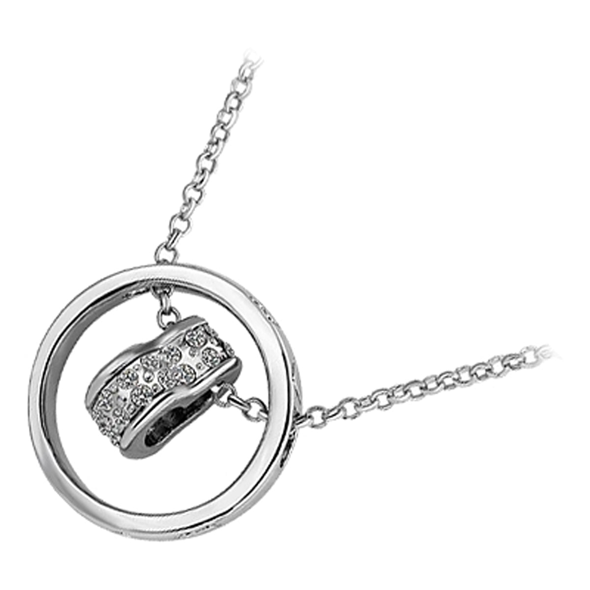 18K White Gold Coated Fashion Heart Pendant Necklace with Clear Round Cut Crystal Elements