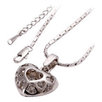 18K White Gold Coated Fashion Heart Pendant Necklace with Filigree Hearts and Clear Crystal Elements