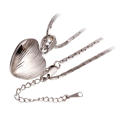 18K White Gold Coated Fashion Heart Pendant Necklace with Filigree Hearts and Clear Crystal Elements