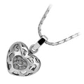 18K White Gold Coated Fashion Heart Pendant Necklace with Filigree Hearts and Clear Crystal Elements