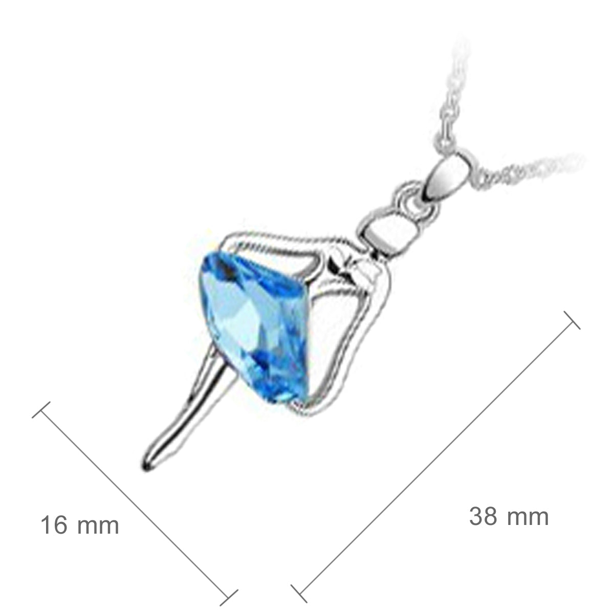 Sterling Silver Coated Pendant Necklace Dancing Ballerina with Sea Blue Stone Dress