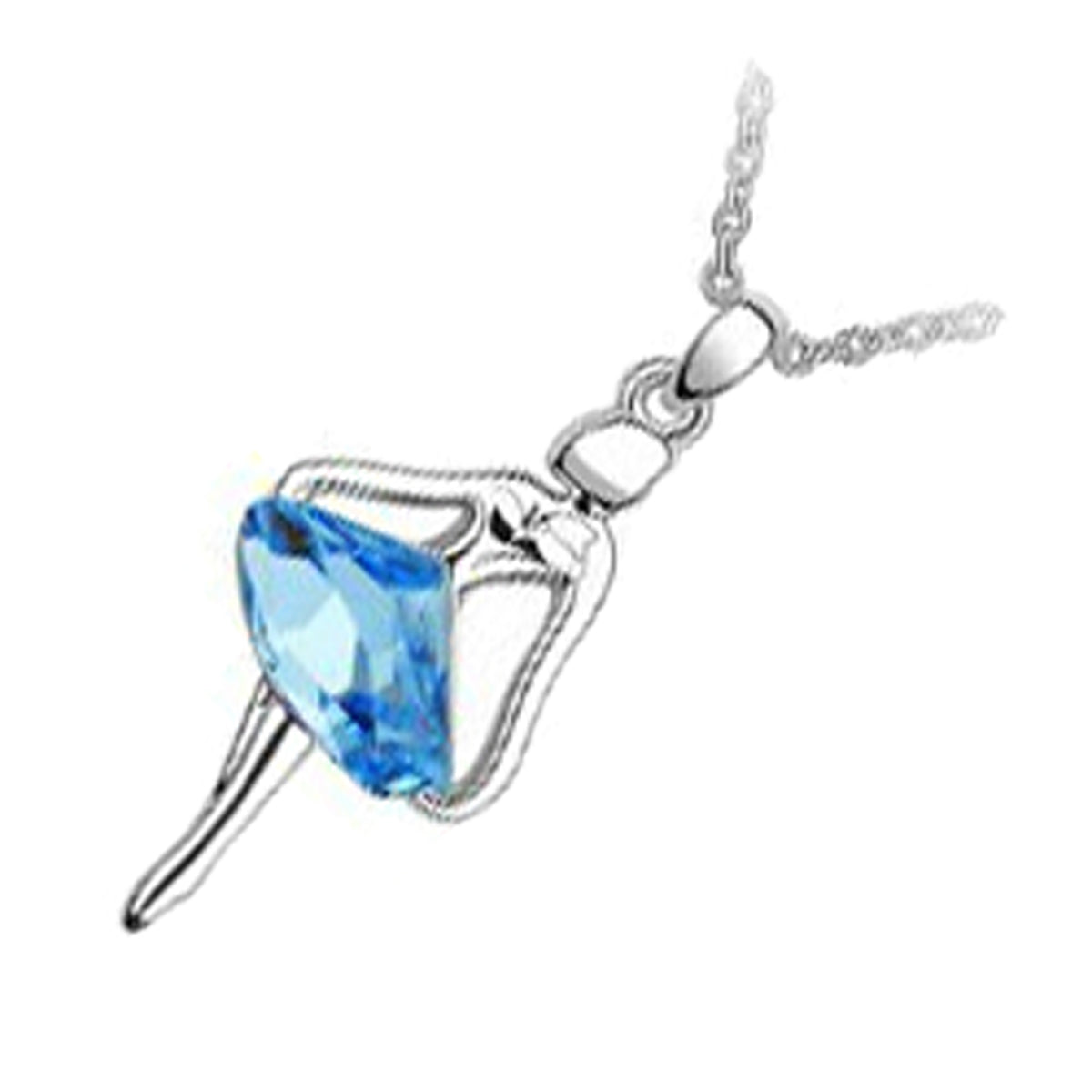 Sterling Silver Coated Pendant Necklace Dancing Ballerina with Sea Blue Stone Dress