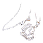 Sterling Silver Coated Double Heart Pendant Necklace with 11 Clear Round Cut Crystal Elements UPCO Jewelry