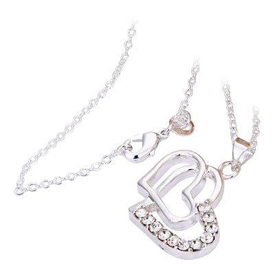 Sterling Silver Coated Double Heart Pendant Necklace with 11 Clear Round Cut Crystal Elements UPCO Jewelry