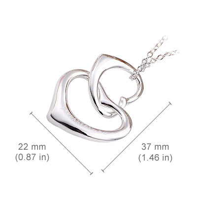 Sterling Silver Coated Pendant Necklace with Double Heart Design