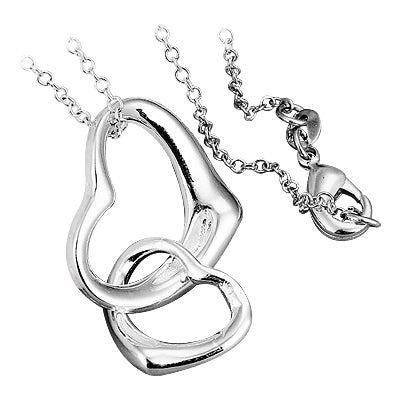 Sterling Silver Coated Pendant Necklace with Double Heart Design