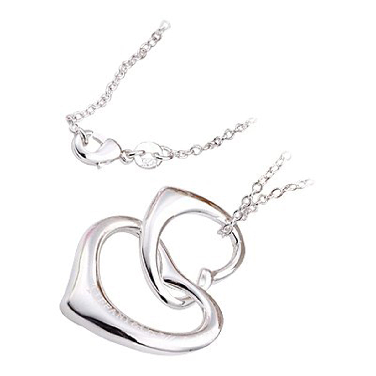 Sterling Silver Coated Pendant Necklace with Double Heart Design