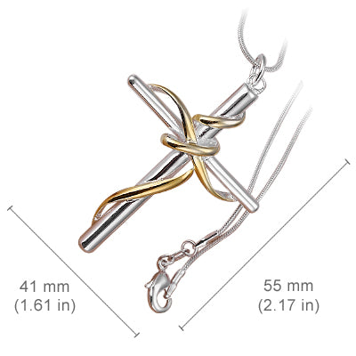 Sterling Silver Coated Pendant Necklace with Cross and 18K Yellow Gold Wrap