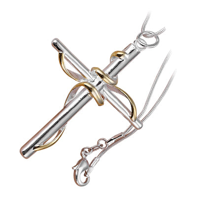Sterling Silver Coated Pendant Necklace with Cross and 18K Yellow Gold Wrap