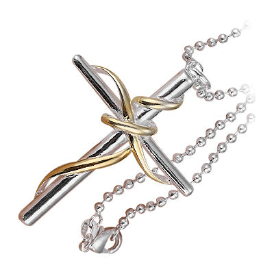 Sterling Silver Coated Pendant Necklace with Cross and 18K Yellow Gold Wrap