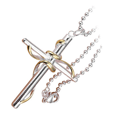 Sterling Silver Coated Pendant Necklace with Cross and 18K Yellow Gold Wrap