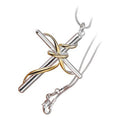 Sterling Silver Coated Pendant Necklace with Cross and 18K Yellow Gold Wrap