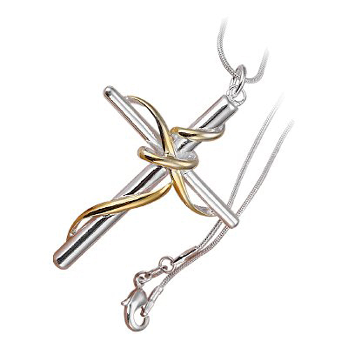 Sterling Silver Coated Pendant Necklace with Cross and 18K Yellow Gold Wrap