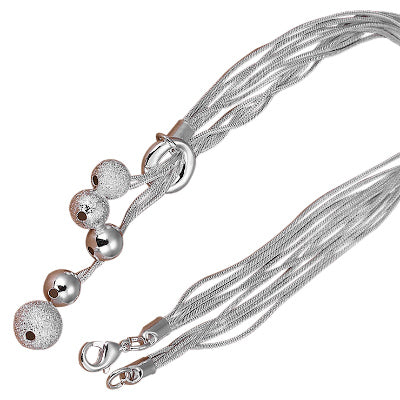Sterling Silver Coated Fashion Pendant Necklace with O Ring and 5 Matt and Polished Finish Silver Balls