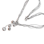 Sterling Silver Coated Fashion Pendant Necklace with O Ring and 5 Matt and Polished Finish Silver Balls