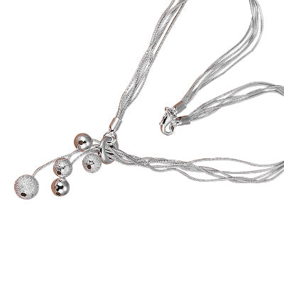 Sterling Silver Coated Fashion Pendant Necklace with O Ring and 5 Matt and Polished Finish Silver Balls