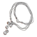 Sterling Silver Coated Fashion Pendant Necklace with O Ring and 5 Matt and Polished Finish Silver Balls