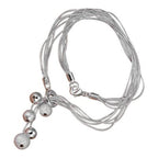 Sterling Silver Coated Fashion Pendant Necklace with O Ring and 5 Matt and Polished Finish Silver Balls