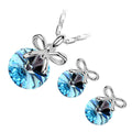 Sterling Silver Coated Earrings and Pendant Necklace Set Round Stone with Bowknot Above It