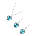 Sterling Silver Coated Set Earrings and Pendant Necklace with Stone in Shape of Heart Surrounded by Crystals