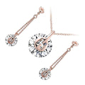 18K Rose Gold Coated Pendant Necklace White Round Zircon Stone Set of Earrings and Pendant Necklace