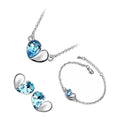 Sterling Silver Coated Set Bracelet Earrings and Pendant Necklace with Heart Shaped Drop Sea Blue Stone