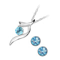 Sterling Silver Coated Set Earrings and Pendant Necklace with Sea Blue Round Stone Inline