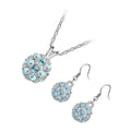 Sterling Silver Coated Earrings and Pendant Necklace Set Ball Covered by Sea Blue Crystals
