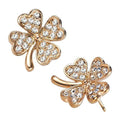 18K Yellow Gold Coated, 12 x 14mm Clover with 4 Leaves Paved with Crystals Earrings UPCO Jewelry