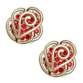 18K Yellow Gold Coated Rose Flower Shaped and Paved with Coloured Stones Earrings UPCO Jewelry