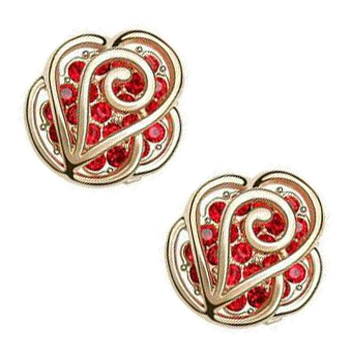 18K Yellow Gold Coated Rose Flower Shaped and Paved with Coloured Stones Earrings UPCO Jewelry