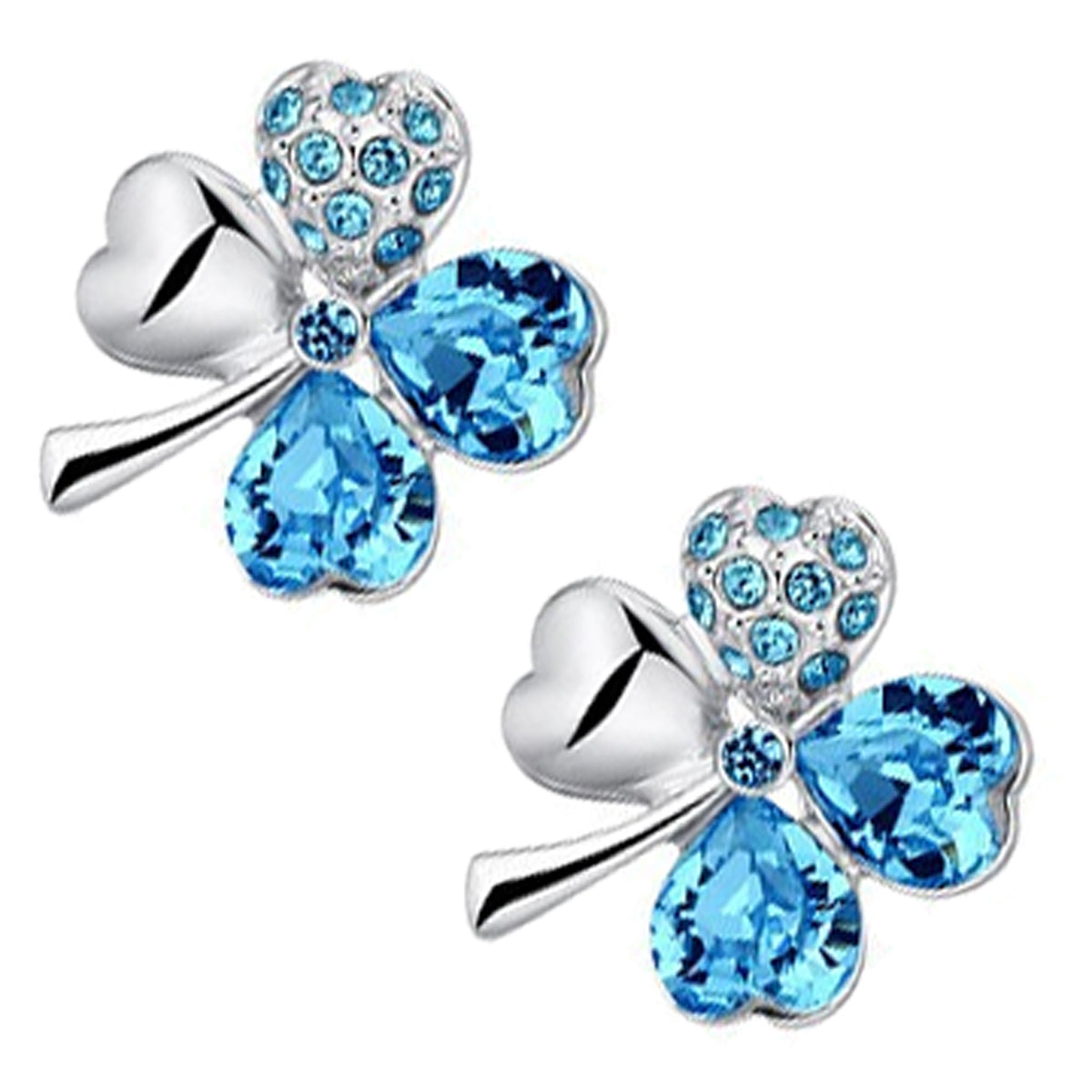 Sterling Silver Coated, 13 x 14mm 4 Coloured Stones Leaves Clover Earrings UPCO Jewelry