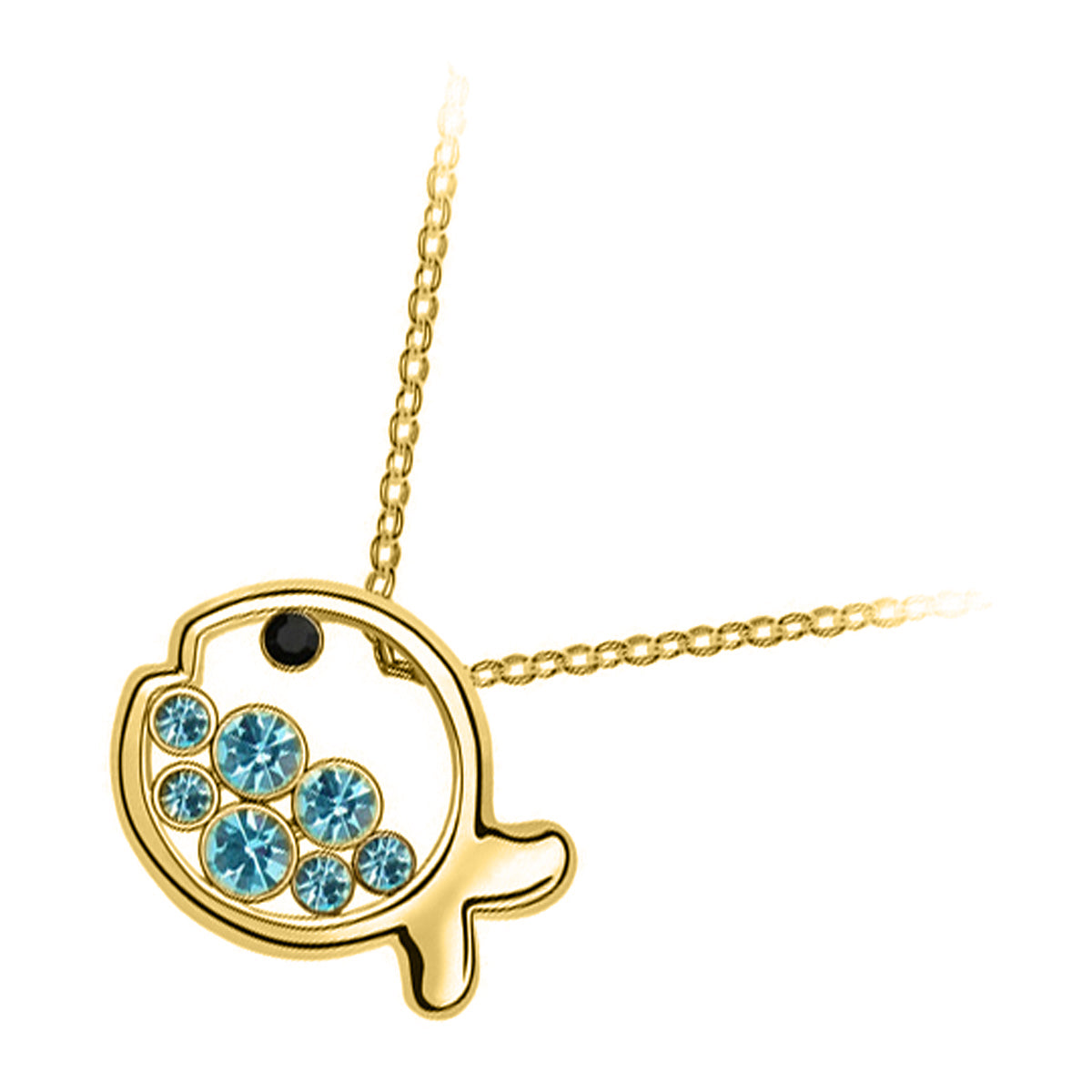 18K Yellow Gold Coated, 24 x 18mm Coloured Fish Crystal Pendant Necklace UPCO Jewelry