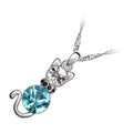 18K White Gold Coated, 30 x 13mm Coloured Crystal Cat Pendant Necklace