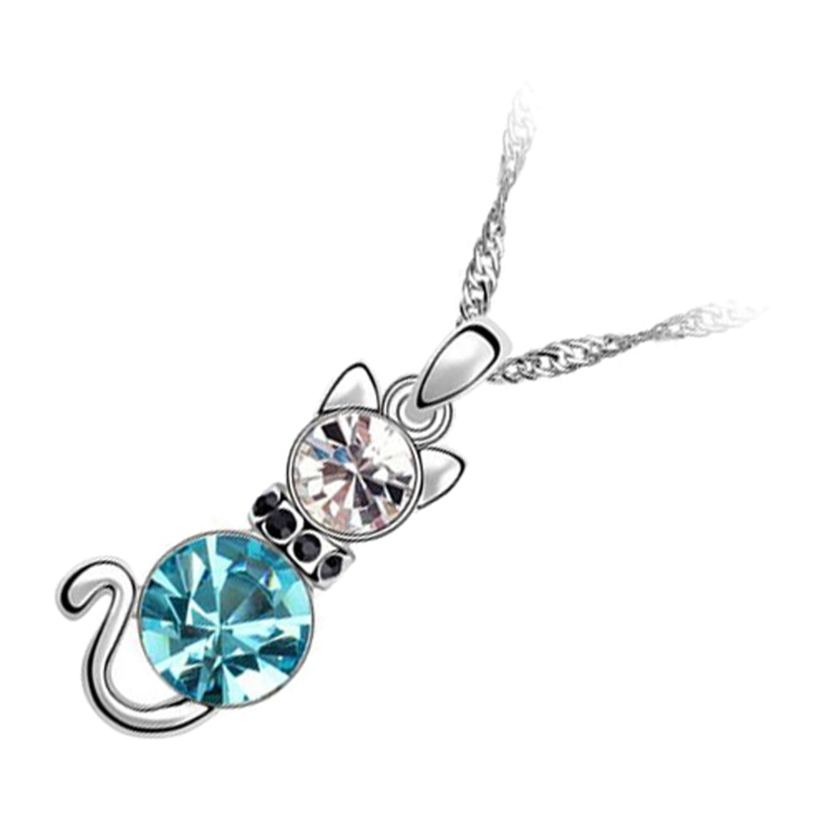 18K White Gold Coated, 30 x 13mm Coloured Crystal Cat Pendant Necklace